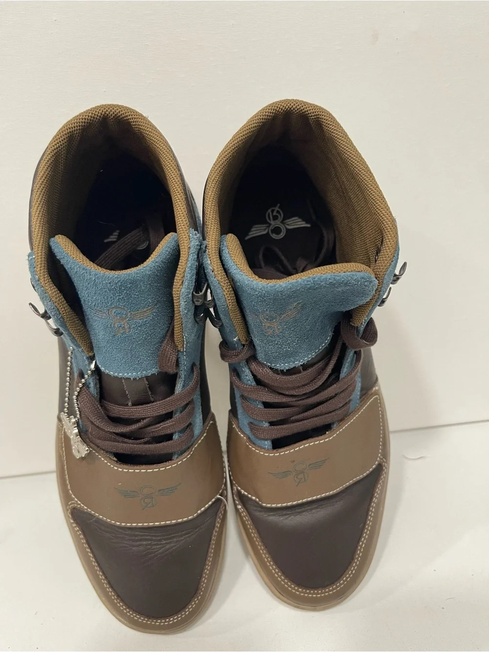 Men's Brown and Blue High-Top Lace-Up Boots
